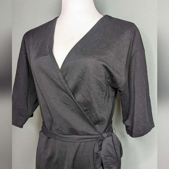 Zara Black wrap spring summer dress nylon viscose EUC Women's Small v neck - Picture 3 of 6